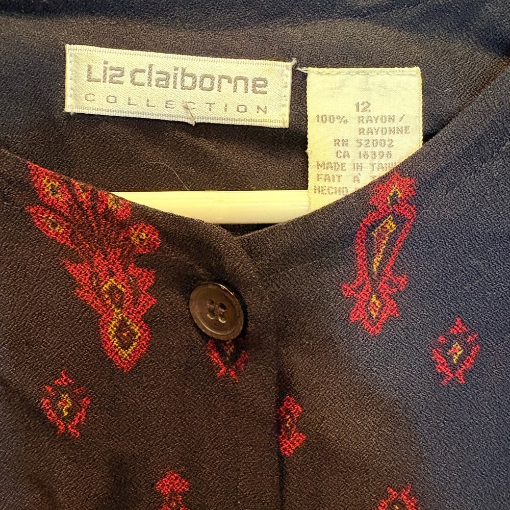 Liz Claiborne Black and Red Embroidered Blouse